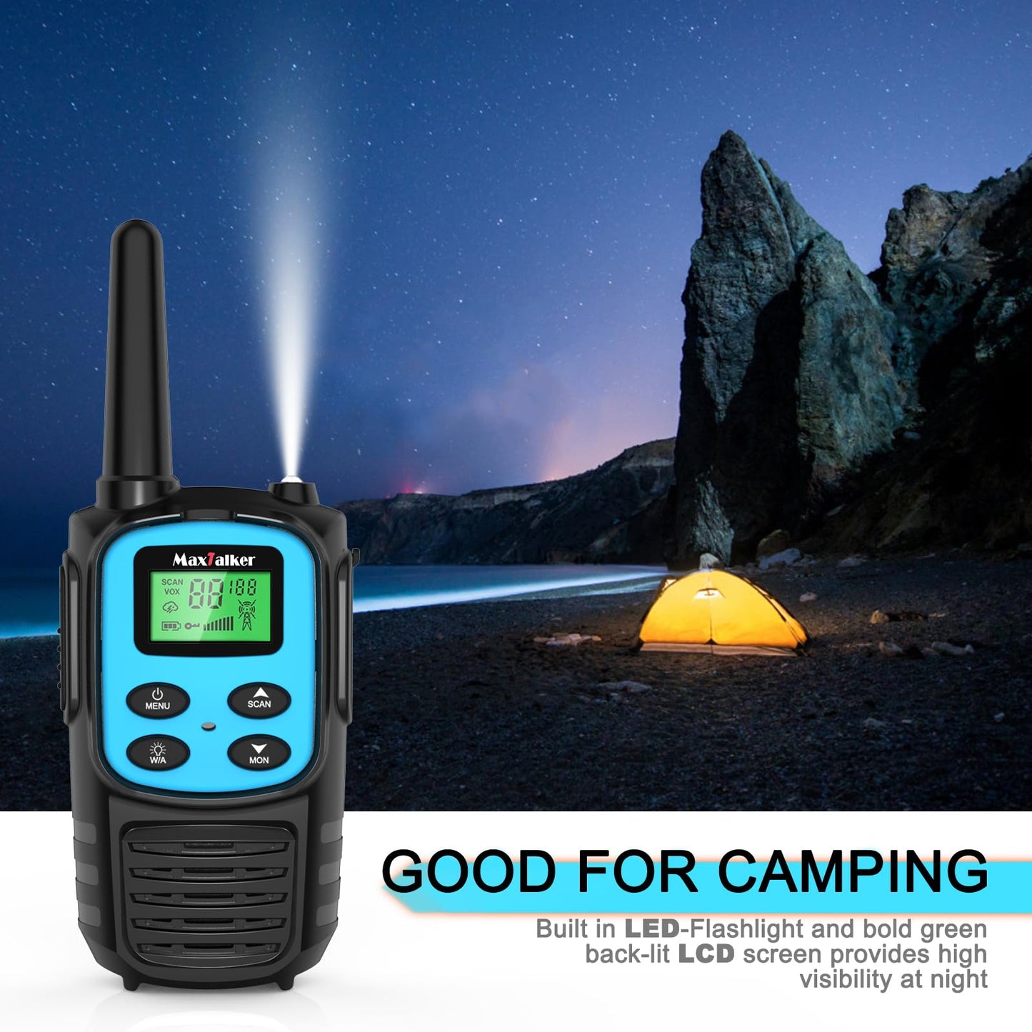 MaxTalker Walkie Talkies Long Range for Adults, Rechargeable Walkie Talkies 6 Pack with 22 FRS Channels, 2 Way Radios, NOAA, Li-ion Battery, LED Flashlight, VOX Gift for Family Hiking Camping