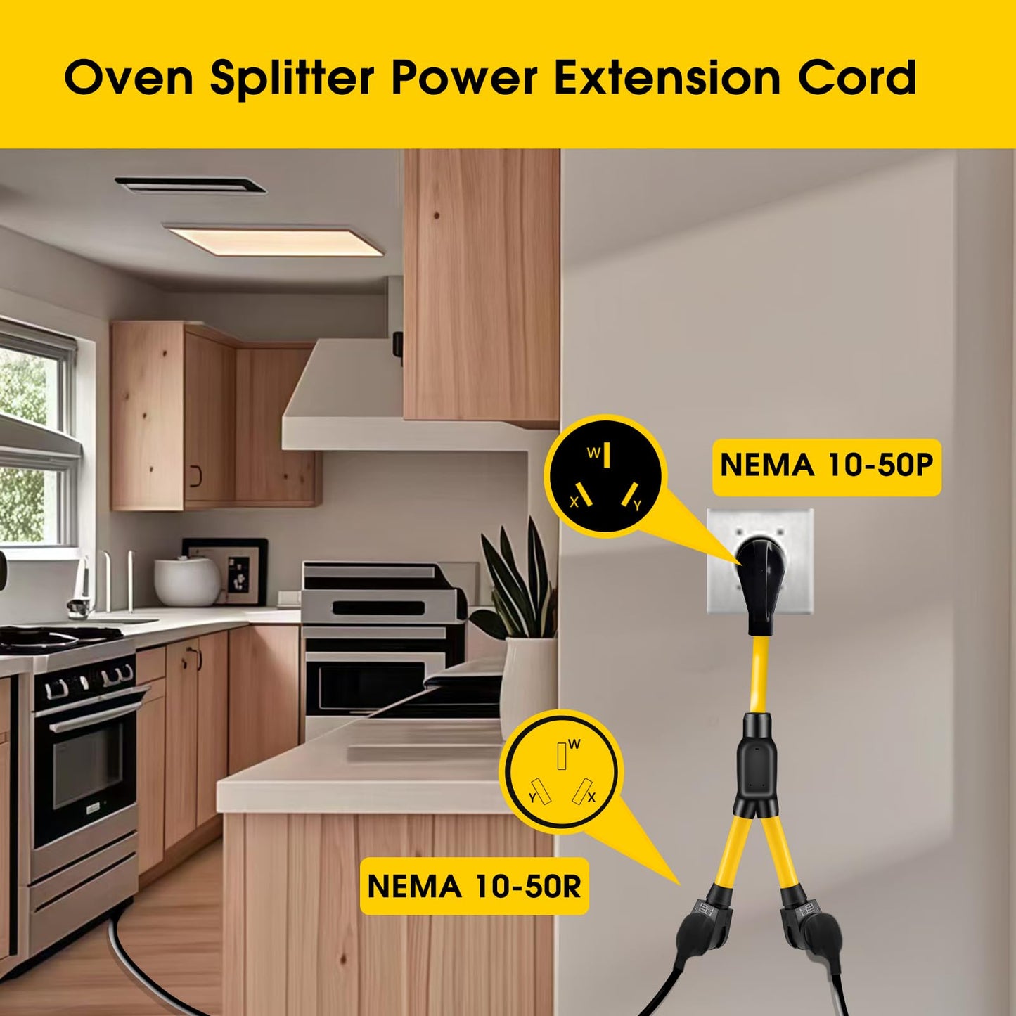LAZMUMI 3 Prong 50 Amp Y Splitter for EV Charger and Older Ranges, NEMA 10-50P to 10-50R/6-50R Adapter for EV Charger at 50A Older Welder Outlet (Pre-1996) 125/250V, STW 3-Wire 6 AWG, 3FT