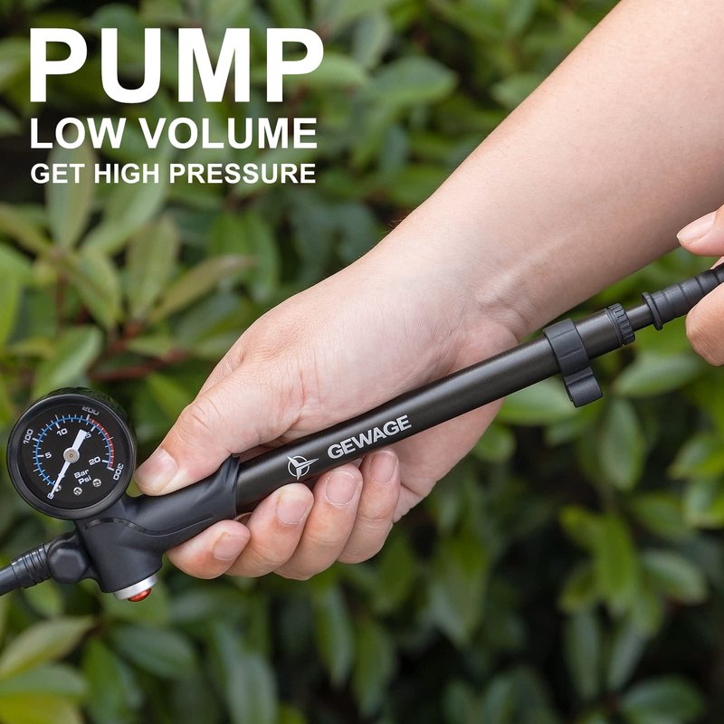 Shock Pump for Mountain, Road Bikes and Motorcycle - 300 Psi High Pressure for Front Fork and Rear Suspension Air Shocks Pump with Gauge -Portable Mini Pump with Air Bleed Button (Black)