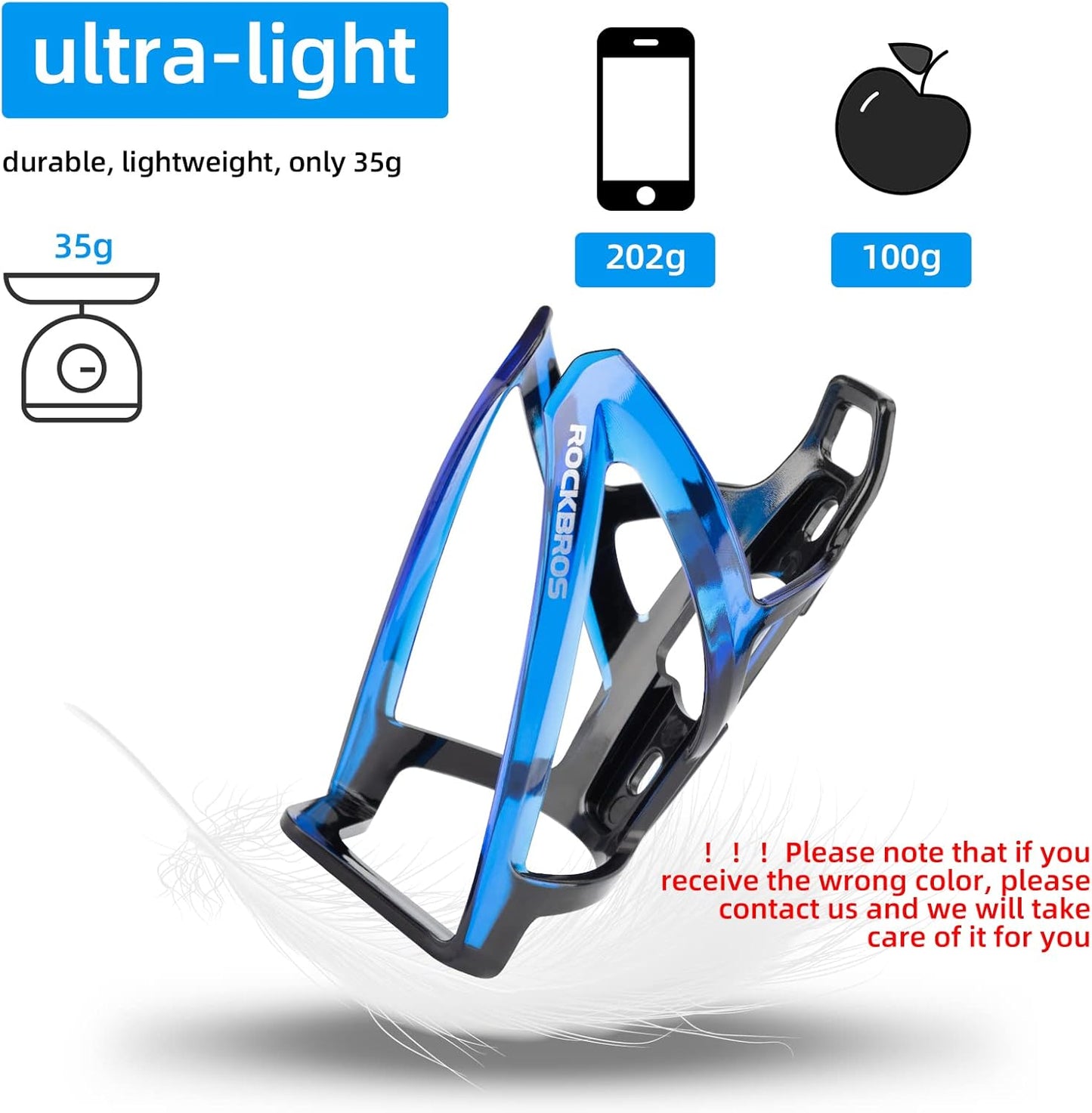 ROCKBROS Ultra-Light Bike Water Bottle Holder - Universal Bicycle Cup Cages with Screws | 2 Pack