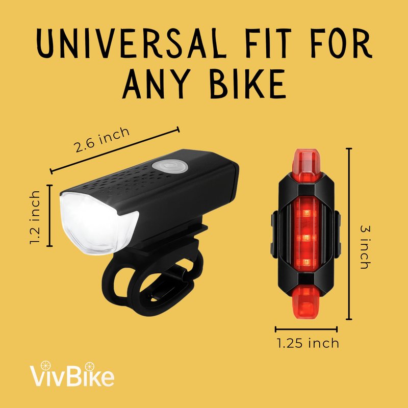 VivBike Rechargeable Bicycle Lights Set for Daily Use, LED Front Light and Rear Light, USB Mini Rechargeable, IPX4 Waterproof, Easy Mount | A HerTime2 Brand