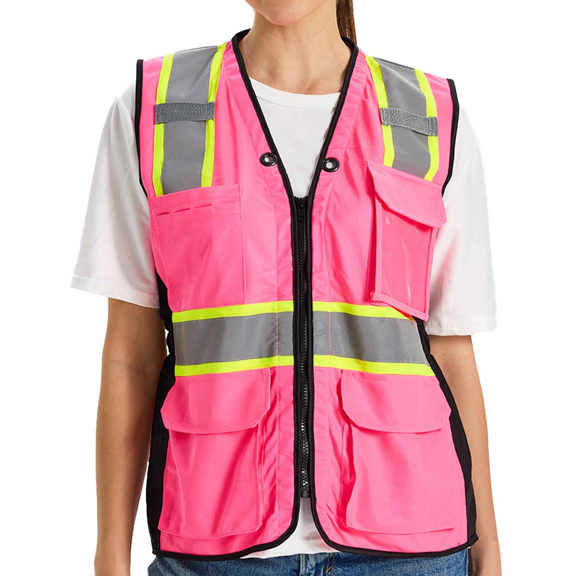Hi Vis Safety Vest for Women,Working Drawstring waist Construction Vest with Pockets and Zipper,Womens Safety Vest,ANSI Type R Class2