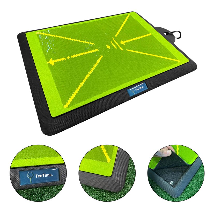 TeeTime Golf Practice Mat - Patent Pending - Dual-Tone Sequin Design - Ideal for Indoor/Outdoor Golf Training - Includes Carry Clip (Green)