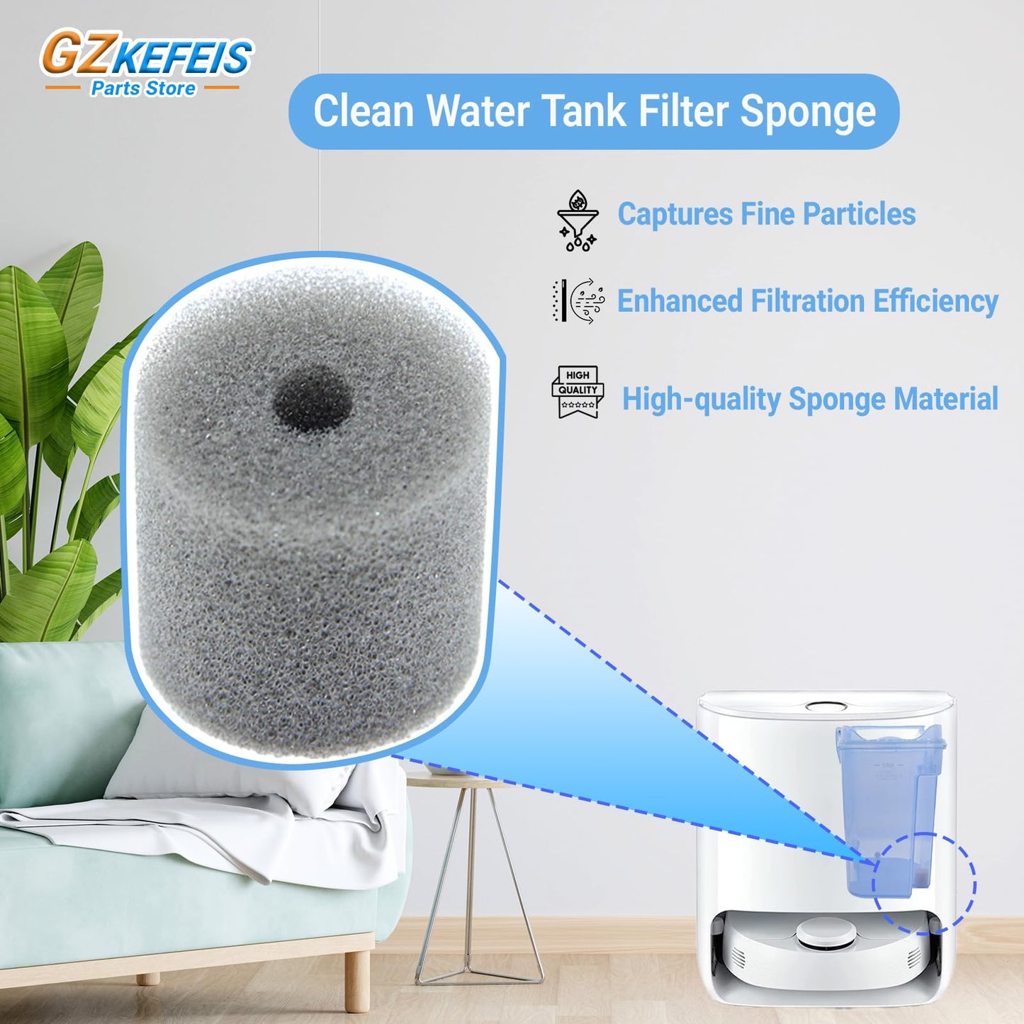 GZKEFEIS Clean Water Tank Filter Sponge Replacement for Narwal J1 J2 J3 Vacuum Cleaners, Durable Hepa Filter Accessory, 8 Pack