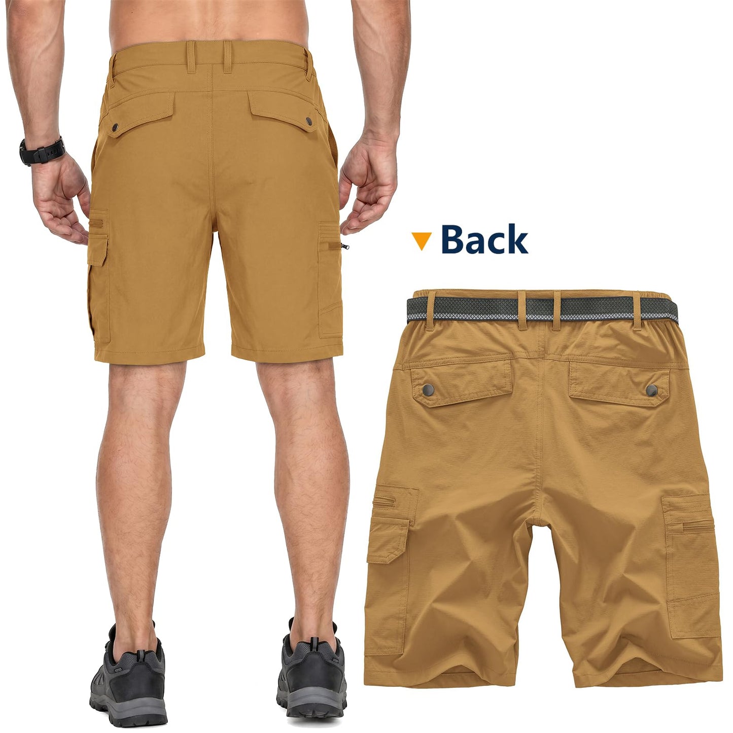 Jessie Kidden Mens Outdoor Casual Expandable Waist Lightweight Water Resistant Quick Dry Fishing Hiking Shorts (6222 Yellow Brown 34)