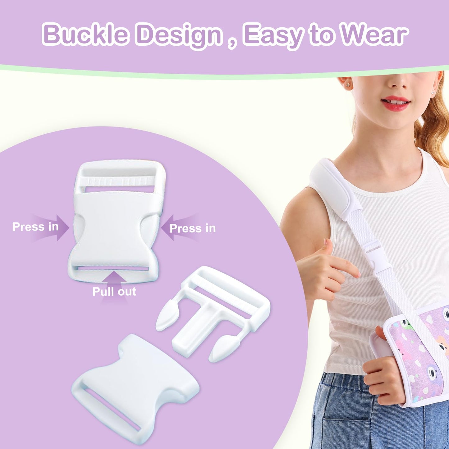 Ledhlth Kids Arm Sling for Broken Arm, Torn Rotator Cuff, Shoulder Elbow Wrist Injury, Printed Pediatric Brace Support (Purple Bear, Small)