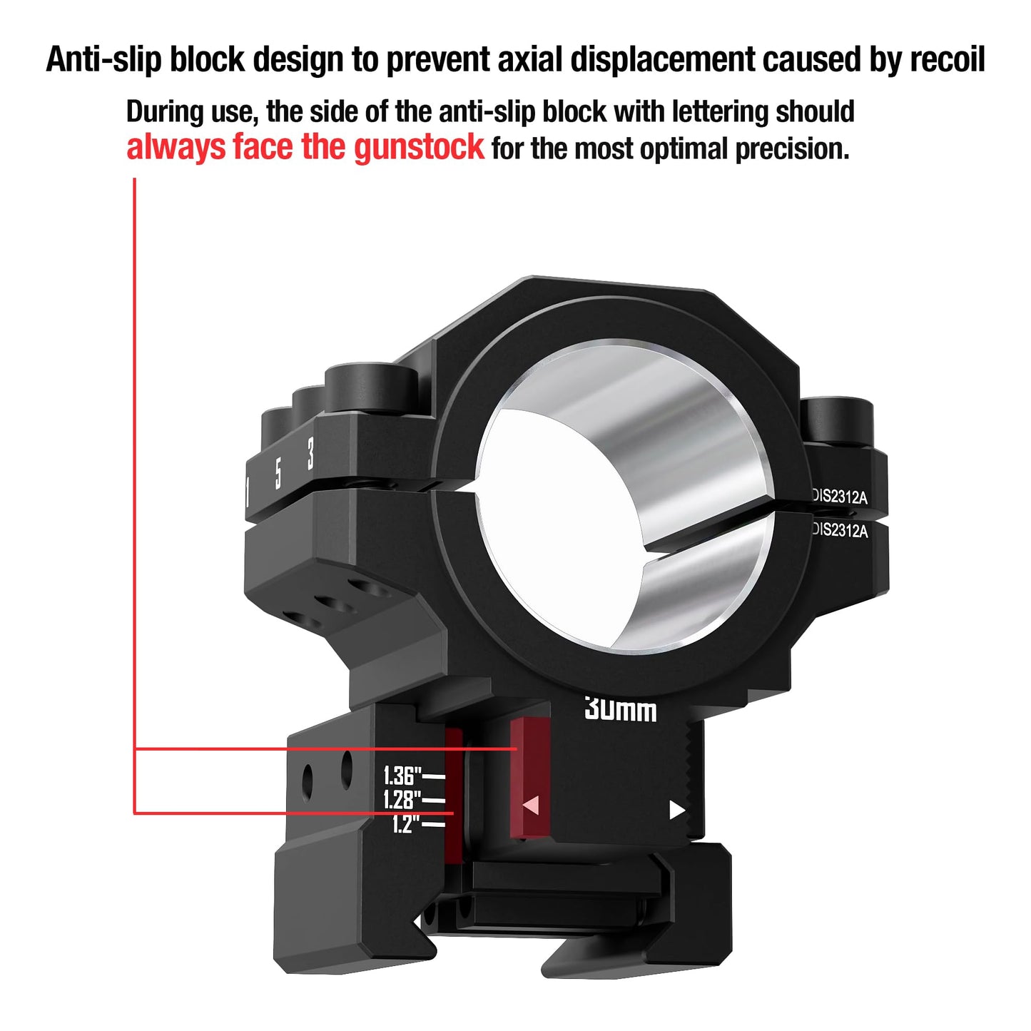DISCOVERYOPT 30mm/1 inch Rifle Scope Rings, Adjustable Height 1.2-1.4 Inch, Precision Picatinny Rail Scope Mounts for Rifle Scope