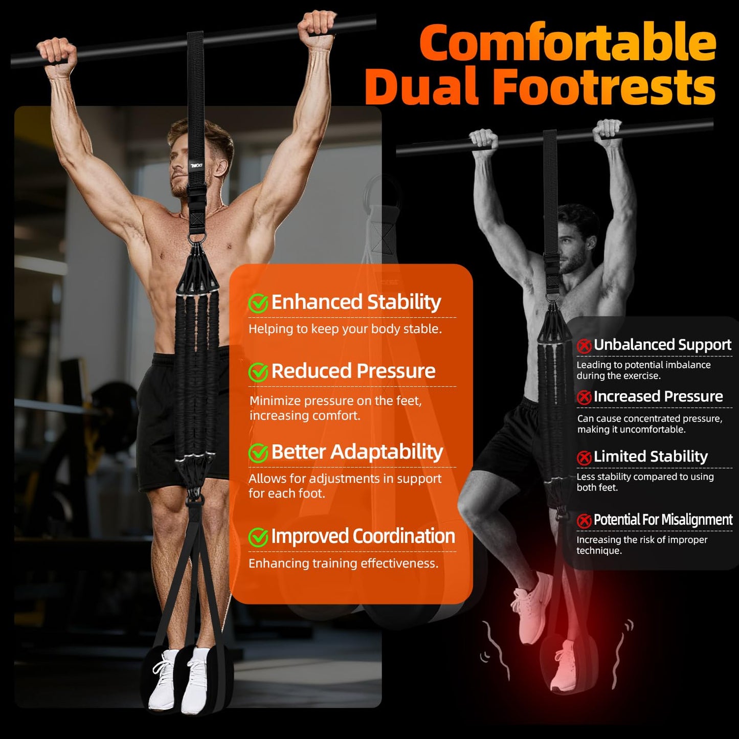 TB3C Pull Up Assistance Bands, Adjustable Heavy Duty Resistance Band for Pull Up Bar with 4 Assist Bands, Dual Footrests, Resistance Bands for Ｗorking Out, Strength Training, Home Gym(Black)