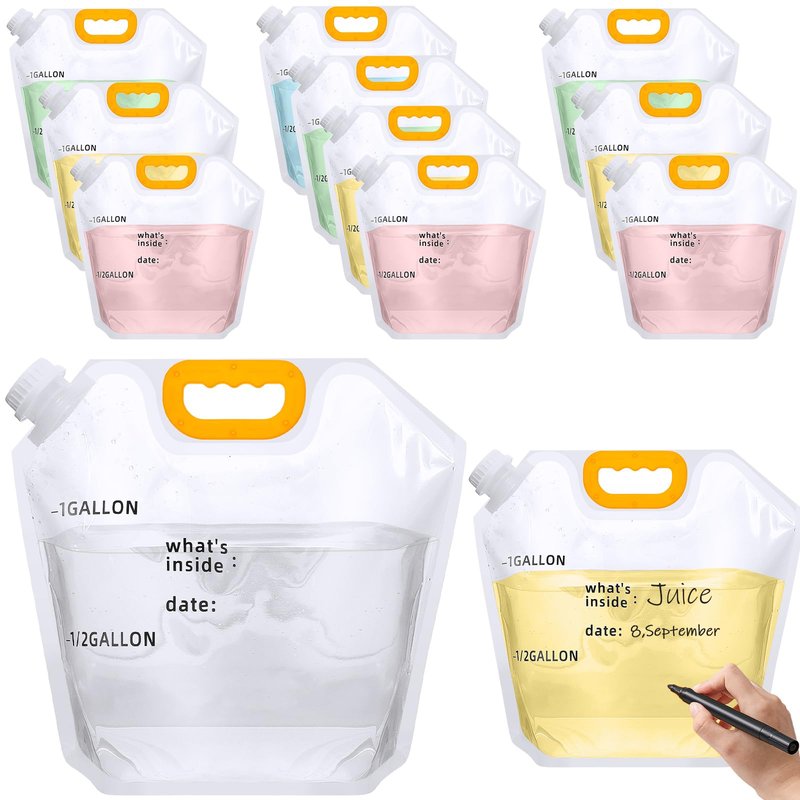 Tessco for you 12 Pack 1.3 Gallon Collapsible Water Storage Bag Water Container Emergency Jug Plastic Storage Pouch Freezable Carrier Tank Foldable Bottle for Outdoor Sport Camping (Clear with Scale)