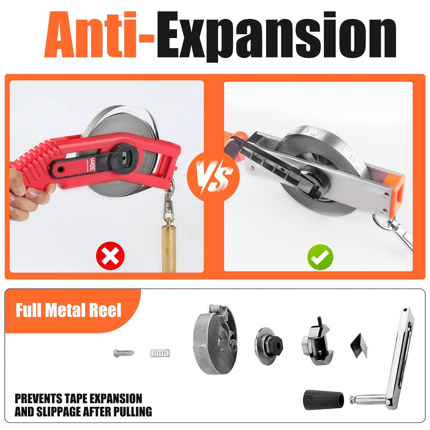 Cekegon Oil Gauging Tape with 560g/20oz Plumb bob, Explosion-Proof Oil Tank Gauging Tapes with Ground Strap, Double Duty Stainless Steel Sounding Tape with Brass Plumb Bob-15M