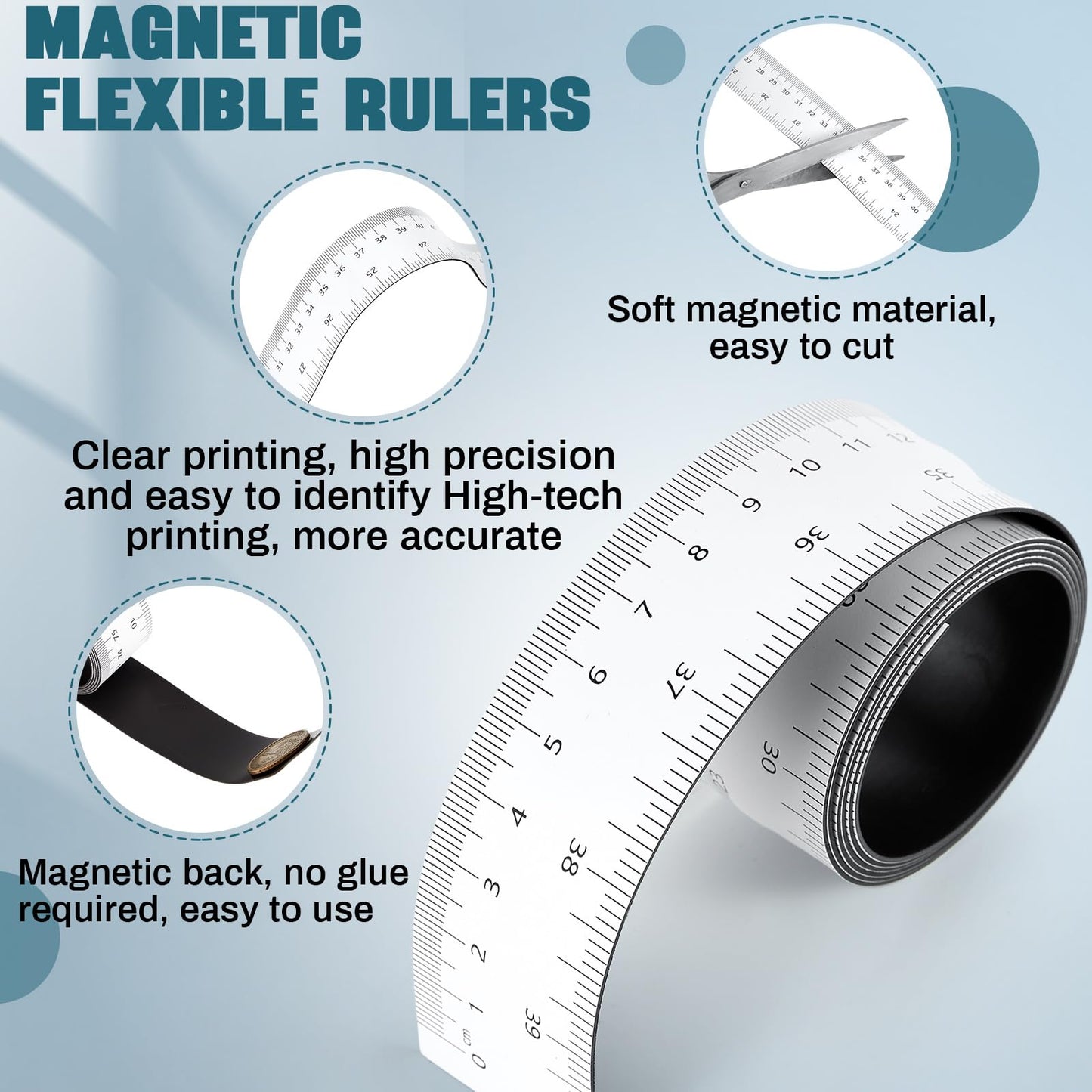Relaxweex 1 Pcs 39.37 Inch Magnetic Ruler Flexible Magnetic Ruler Magnet Measuring Tape with Both Inches and Centimeters, Suitable for Whiteboard, Lathes, Workshops, Table Saws, Mills, Easy to Take