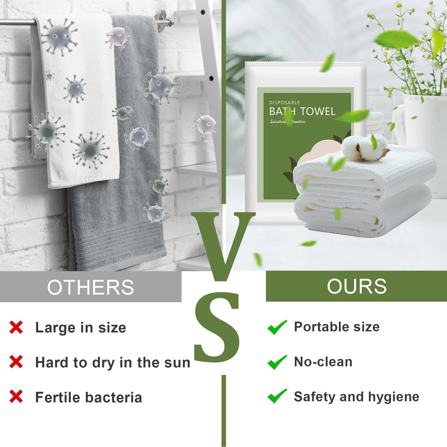 Tvvcalk Disposable Bath Towels, 10 Pack 55" x 27.5" Ultra Soft, Quick Dry Disposable Body Towel, Portable Travel Towel for Hotel Camping Beach Swimming Gym Sauna Spa, Personal Care Pet Towels
