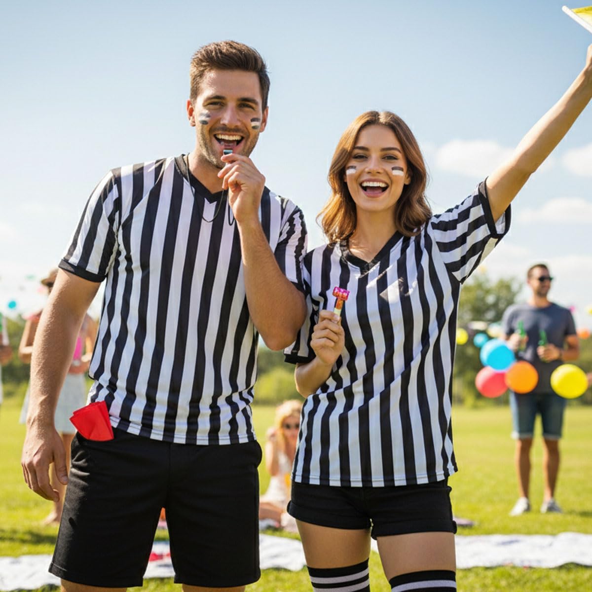 Skiennix Referee Shirt - 4-Piece Umpire Costume Set with Jersey, Flags & Whistle for Football