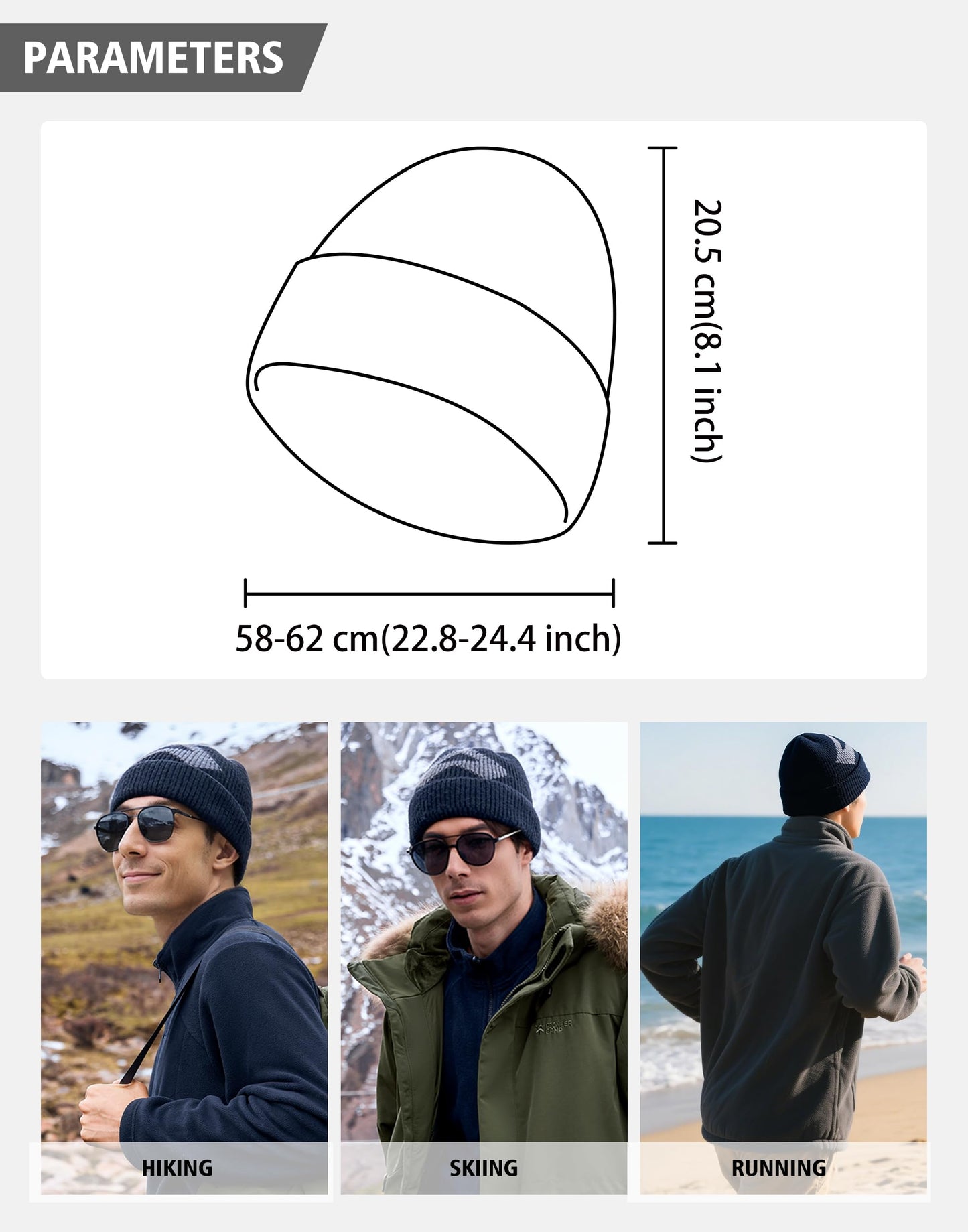Pioneer Camp Mens Merino Wool Beanie Hats Thick Knit Winter Hat Cold Weather Skull Cap Hiking Skiing Climbing Casual Outdoor Black