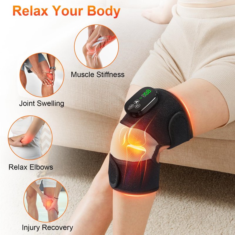 YUANBO Heated Knee Massager with 6 Timer, 3 in 1 Cordless Knee Heating Pad Brace Wrap for Elbow Shoulder Knee Relaxation with 3 Vibration & 6 Heating Modes