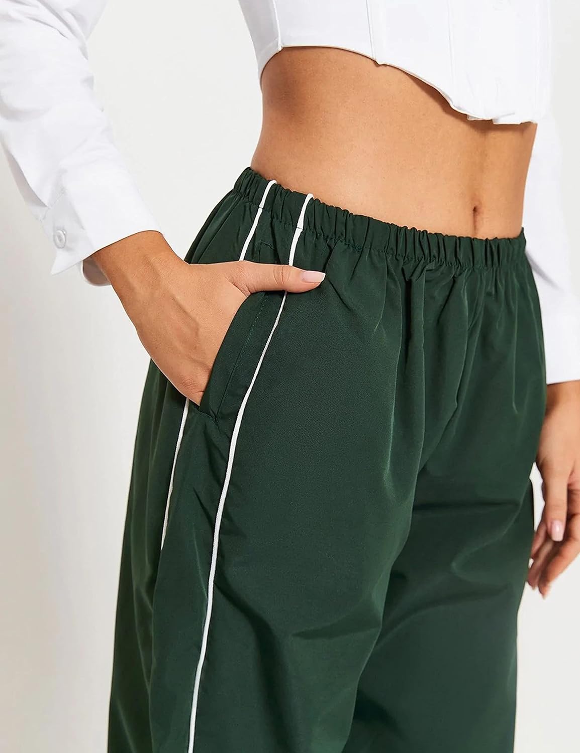 Springrain Women's Wide Leg Jogger Pants - Slouchy Stripe Detail & Pockets | Comfortable Sweatpants