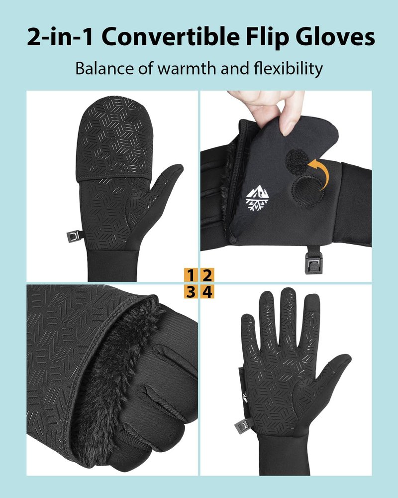 RIGWARL Winter Running Gloves for Men Women, Touchscreen Warm Gloves Convertible Mittens with Watch Window, Anti-Slip Winter Thermal Glove for Men Women Cold Weather Jogging Hiking Cycling Dog Walking