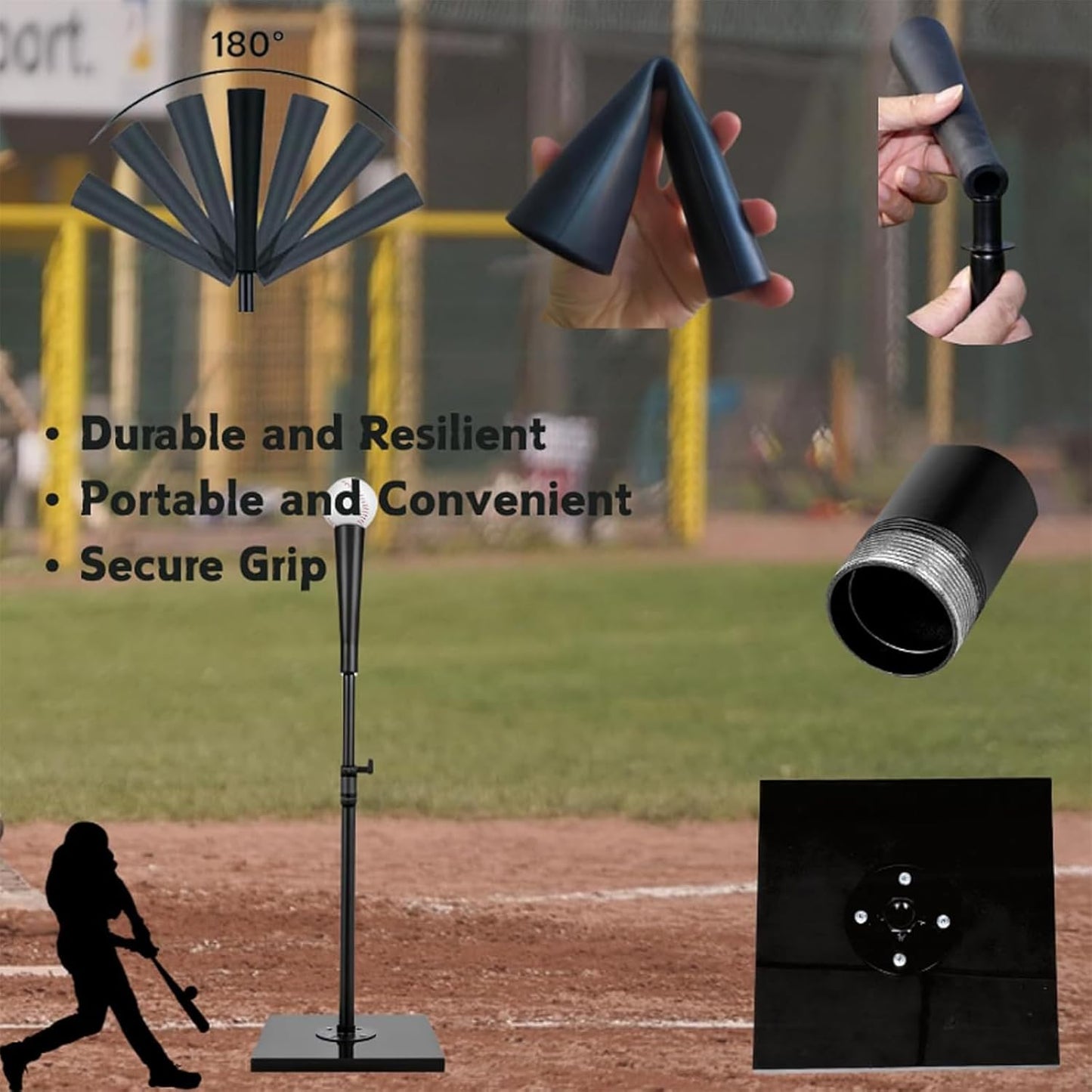 Skiennix Portable Batting Tee - Heavy Duty Adjustable Height 23.25"-35.5" for Baseball & Softball Kids