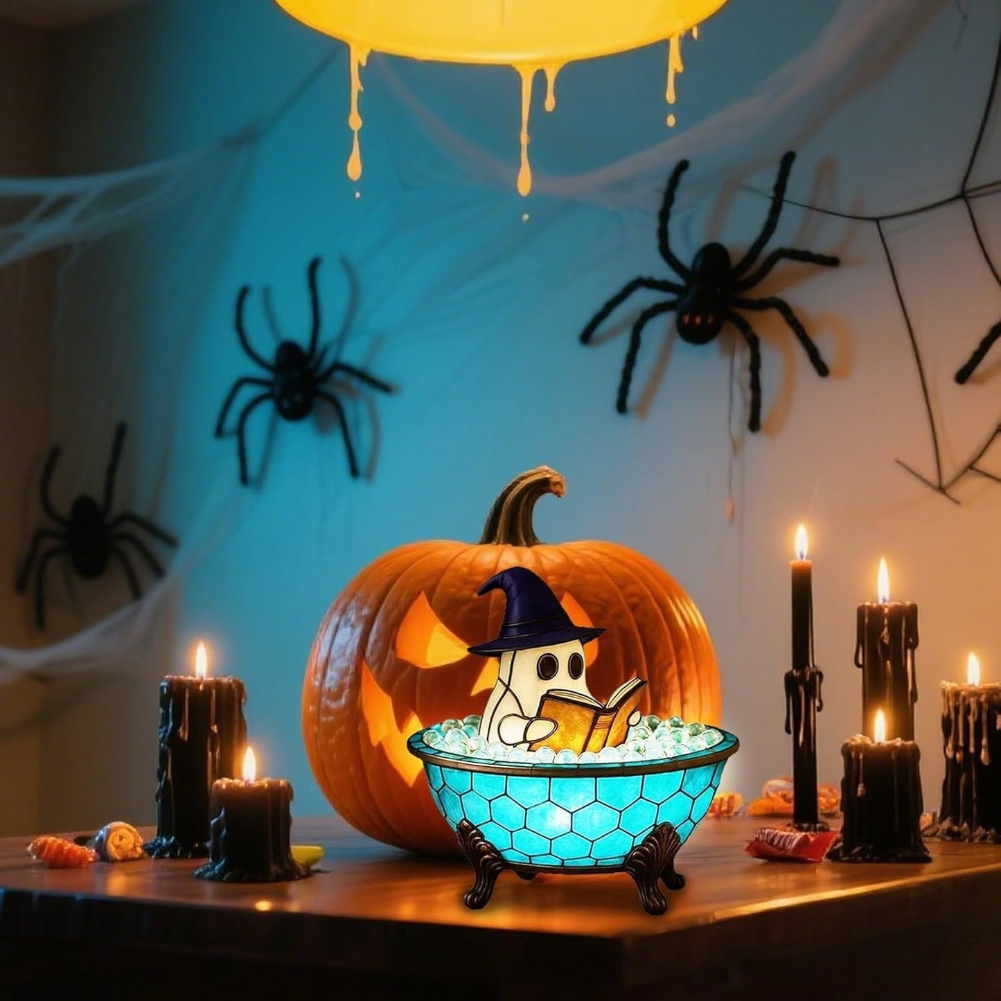 Halloween Ghost Bubble Bath Lamp, Bathtub Ghost Night Lights, Cute Led Lamp for Bathroom Decor, Spooky Reading Books Nightlight
