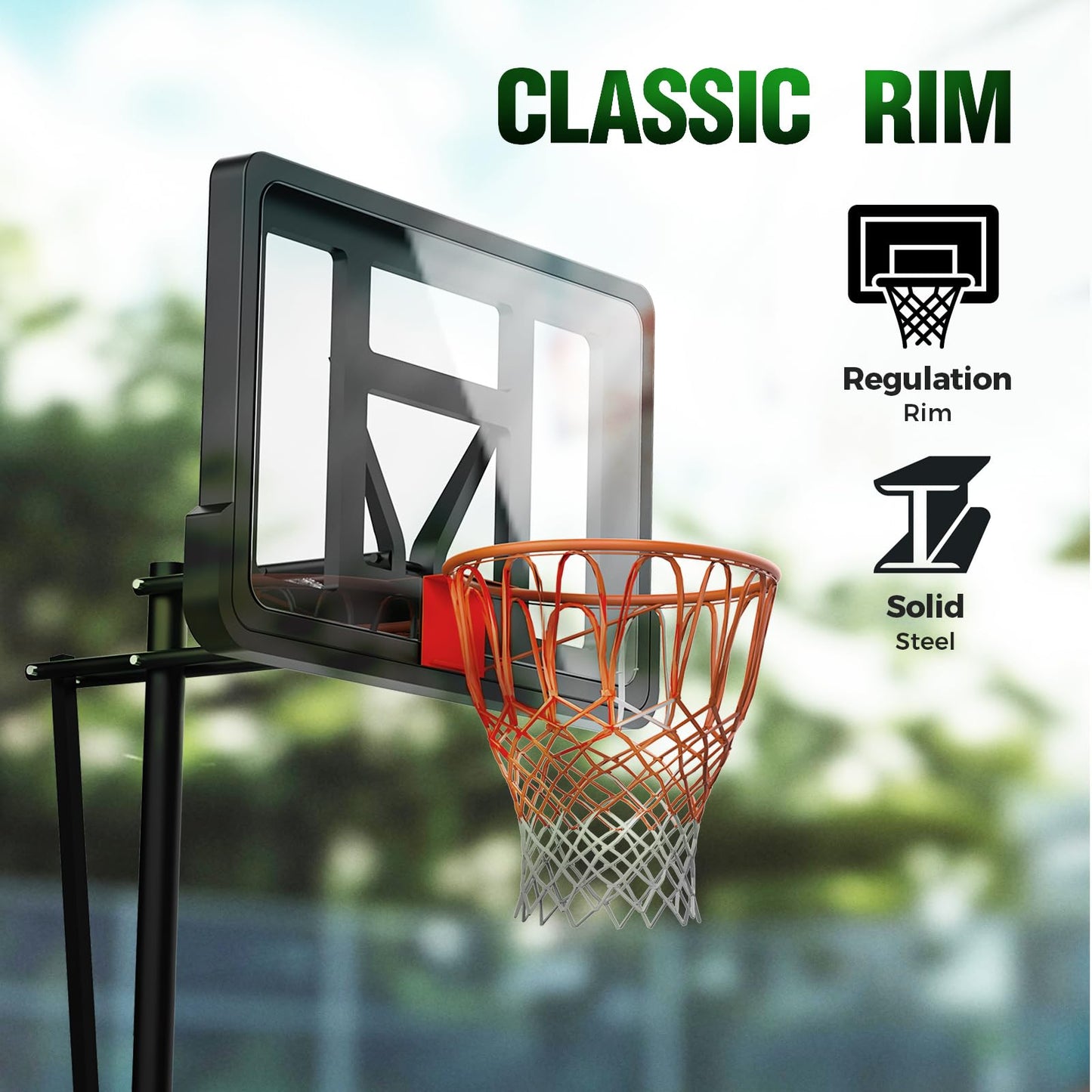 GORISE Basketball Hoop Outdoor, 7.7-10ft Height Adjustable, Portable Basketball Hoop & Goal with Fillable Base & 2 Wheels, 44"×30" Backboard for Backyard/Driveway/Indoor, Large