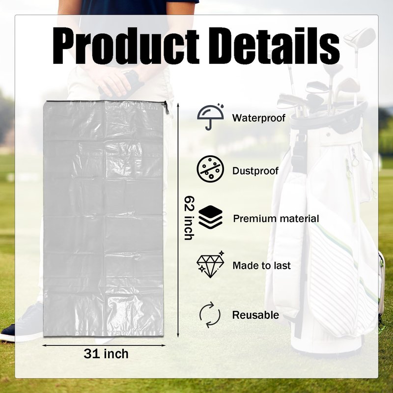 Aogigigio 2 Pack Golf Bag Cover – 31"x62" Extra Large Clear Plastic Dust Covers with Drawstring (4 Mil), Multi-Purpose Storage Bags for Golf Clubs, Household Organizing, Reusable (Clear)