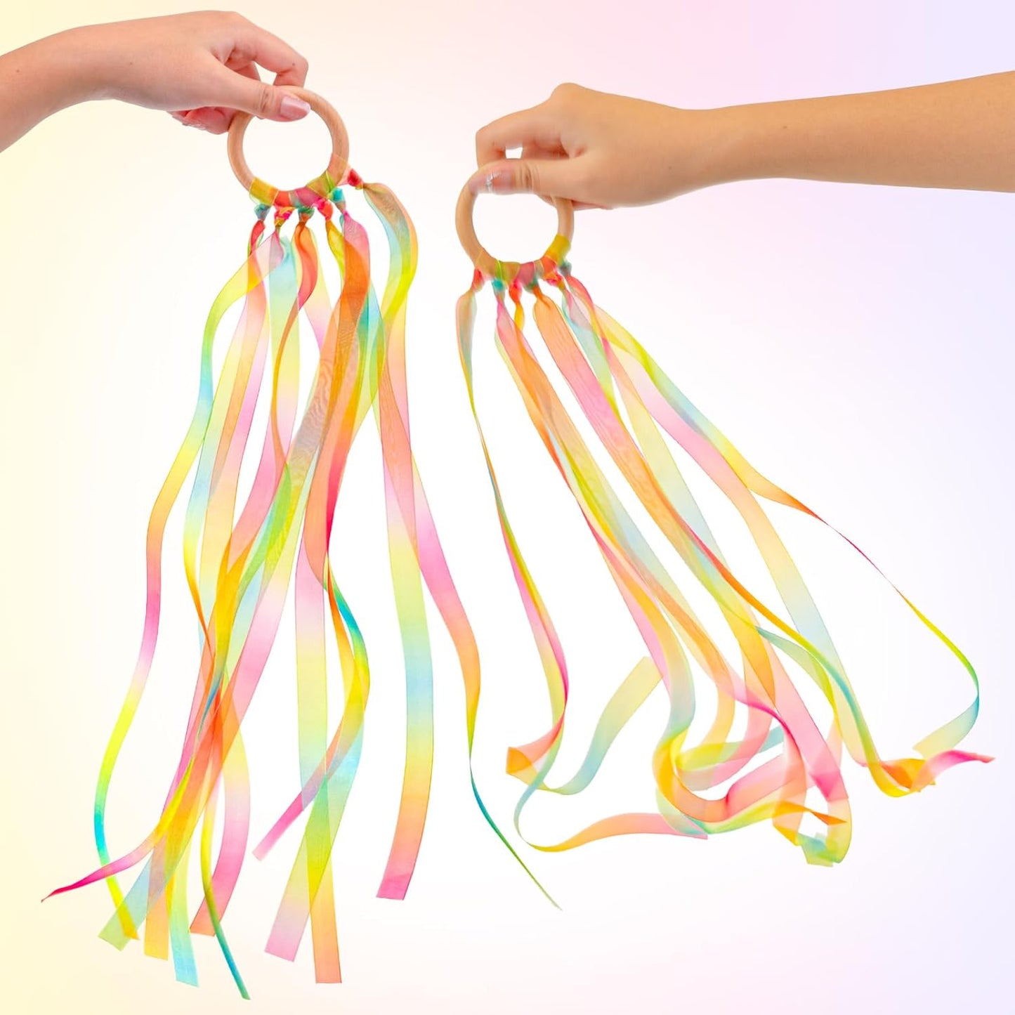 Skiennix Ribbon Hand Kites - Artistic Dance Ribbons with Wood Ring | 2 Pcs for Gymnastics & Parties