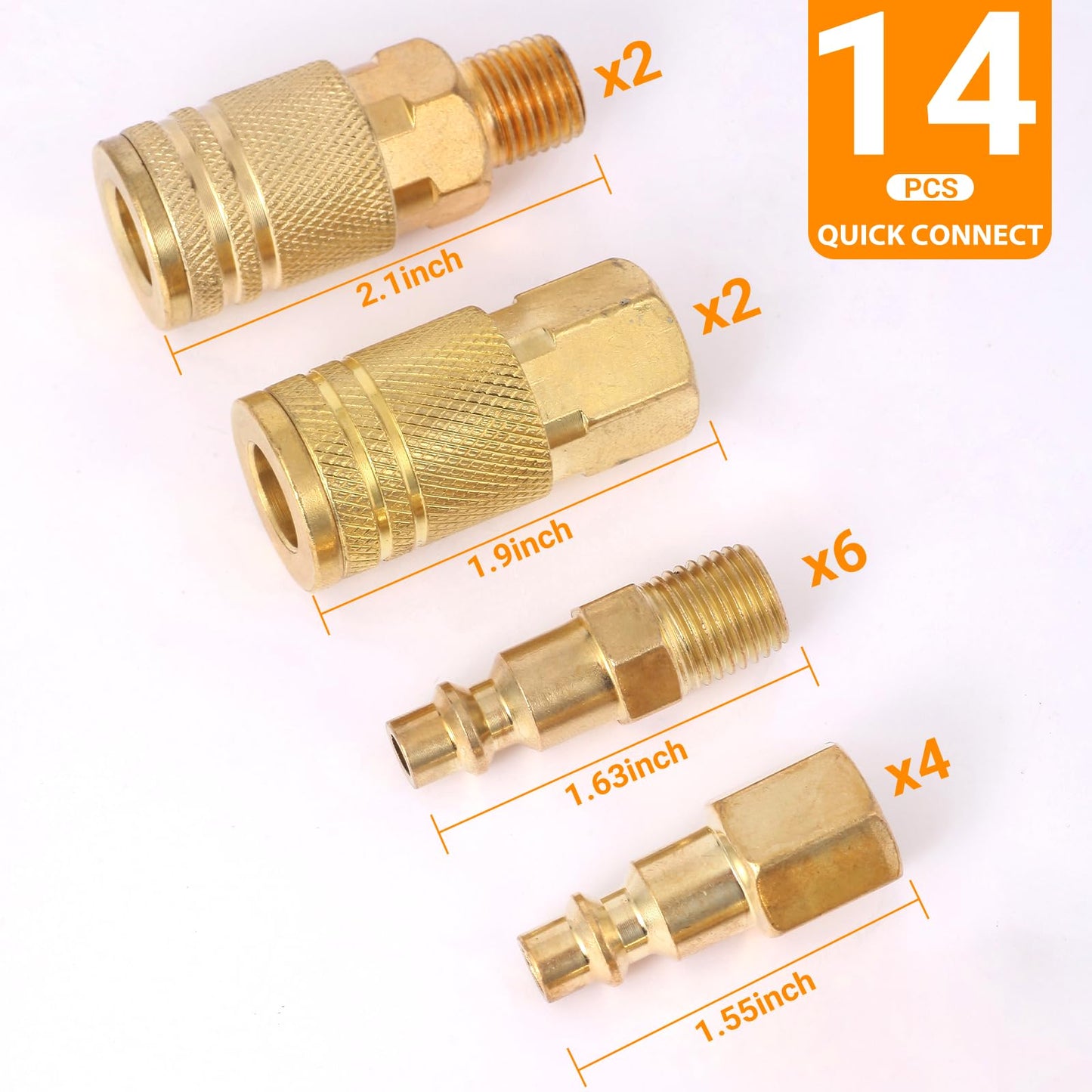 Paoeyrb 14 Pcs Brass Quick Connect Hose Fittings, Premium Air Hose Fittings, Coppering 1/4" Air Hose Fittings, Lightweight Air Compressor Quick Connect Fittings