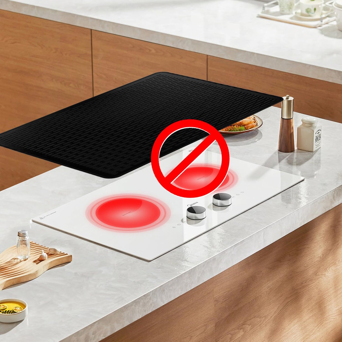Stove Top Cover for Electric Stove - Food Grade Ceramic Stove top Cover,Silicone XXL Dish Drying Mat, Glass Cooktop Covers, Flat RV Range top Mats (Black,28x20)