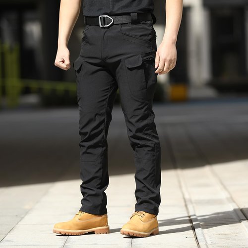 FLYFIREFLY Men's Tactical Cargo Pants Water Resistant Ripstop Outdoor Quick Dry Hiking Work Pants with Pockets(No Belt) Black
