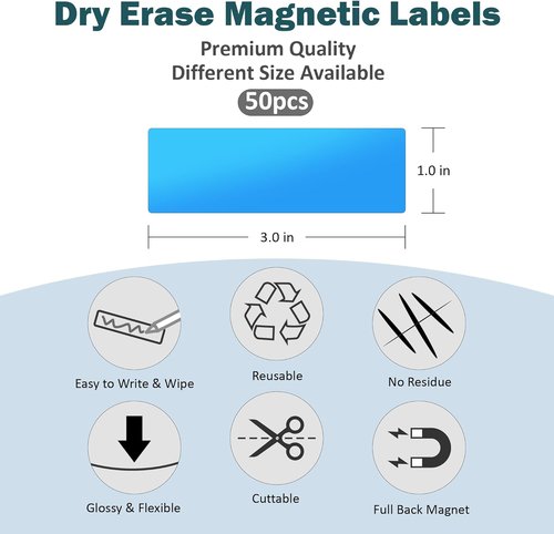 LLPT Magnetic Dry Erase Labels - 1" x 3" Blank Writable Stickers | 50 Pack for Easy Organization