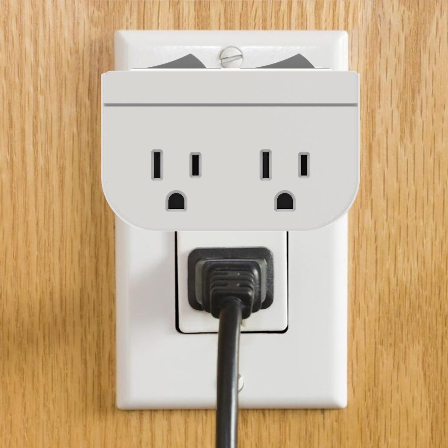 Grounded Double Outlet Power Adapter with Separate On/Off Rocker Switches, 3 Prong Electrical Plug Outlet Switch Current Tap