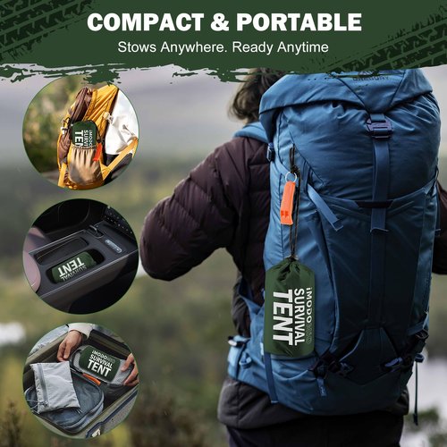 Life Emergency Tent Survival Shelter - 2 Person Mylar Emergency Shelter Tube Tent, All-Weather Survival Kit for Outdoor Camping & Bug Out Bag Gear with Whistle & Paracord