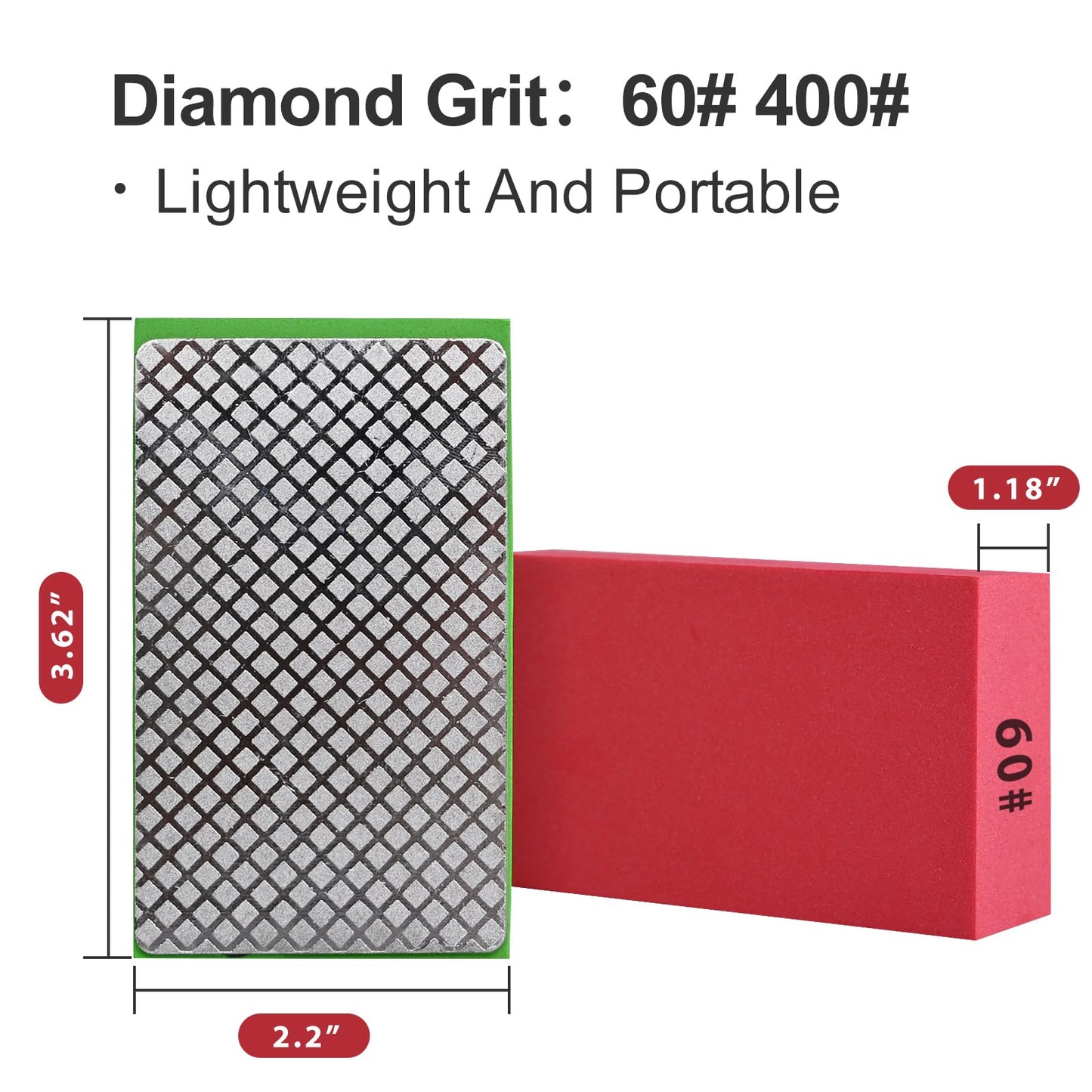 EGOFIX 2pcs Diamond Hand Polishing Pads for Ceramic Tile Glass Grinding,Sanding Blocks Polishing 60#,400#