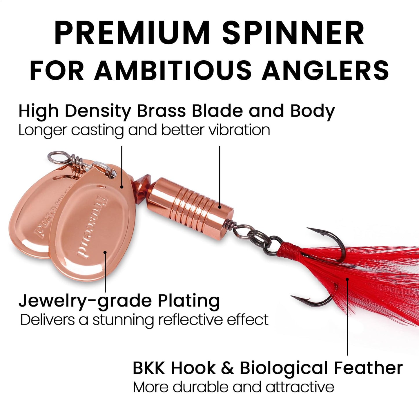TRUSCEND Well-Made Rooster Tail Fishing Lures with Flash Copper Body and Blade, Dual-Blade System Fishing Spinners, Freshwater Crappie Jigs, 7/16oz Long Cast Jig Spinner for Bass Trout Crappie Walleye