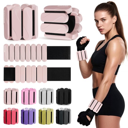 Wrist Weights – Ankle Wrist Weights for Women & Men – Adjustable Weighted Bangles Set (1 lb Each) | Arm and Leg Weights for Yoga, Pilates, Running & Walking (Beige, 2LB)