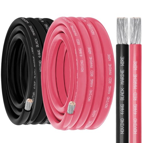 **4 Gauge Marine Wire - Oxygen-Free Tinned Copper Electrical Cable | 10FT Black & 10FT Red**