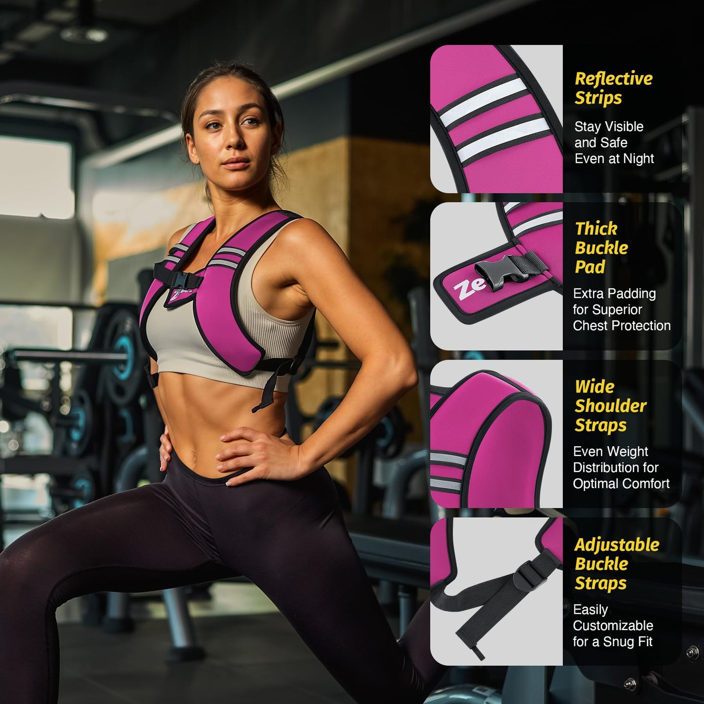 ZELUS Weighted Vest, Washable Z-Fit Soft Iron Weighted Vest for Women and Men, 5/10/15 lb Weight Vest with Reflective Strips & Adjustable Straps, Ultra Thin Weight Vest for Gym Strength Training (15lb) Pink