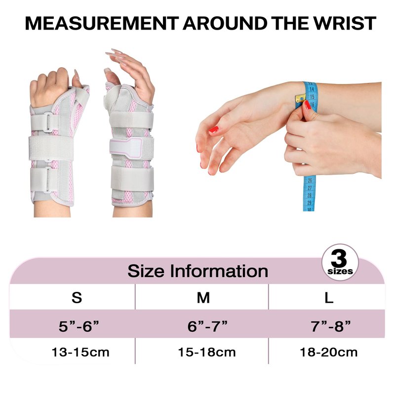 Medibot Wrist & Thumb Brace for Day & Night Support - Adjustable Spica Splint for Carpal Tunnel, De Quervain's, Tendonitis Pain Relief and Arthritis, R/M Size Pink for Men & Women