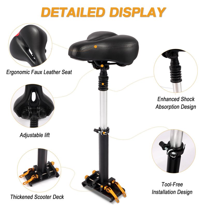 Yungeln New Upgrade Electric Scooter Seat,Adjustable Shock Absorption Seat Compatible with Xiaomi M365 M365 Pro Electric Scooter Fits 5.5"-6.2"