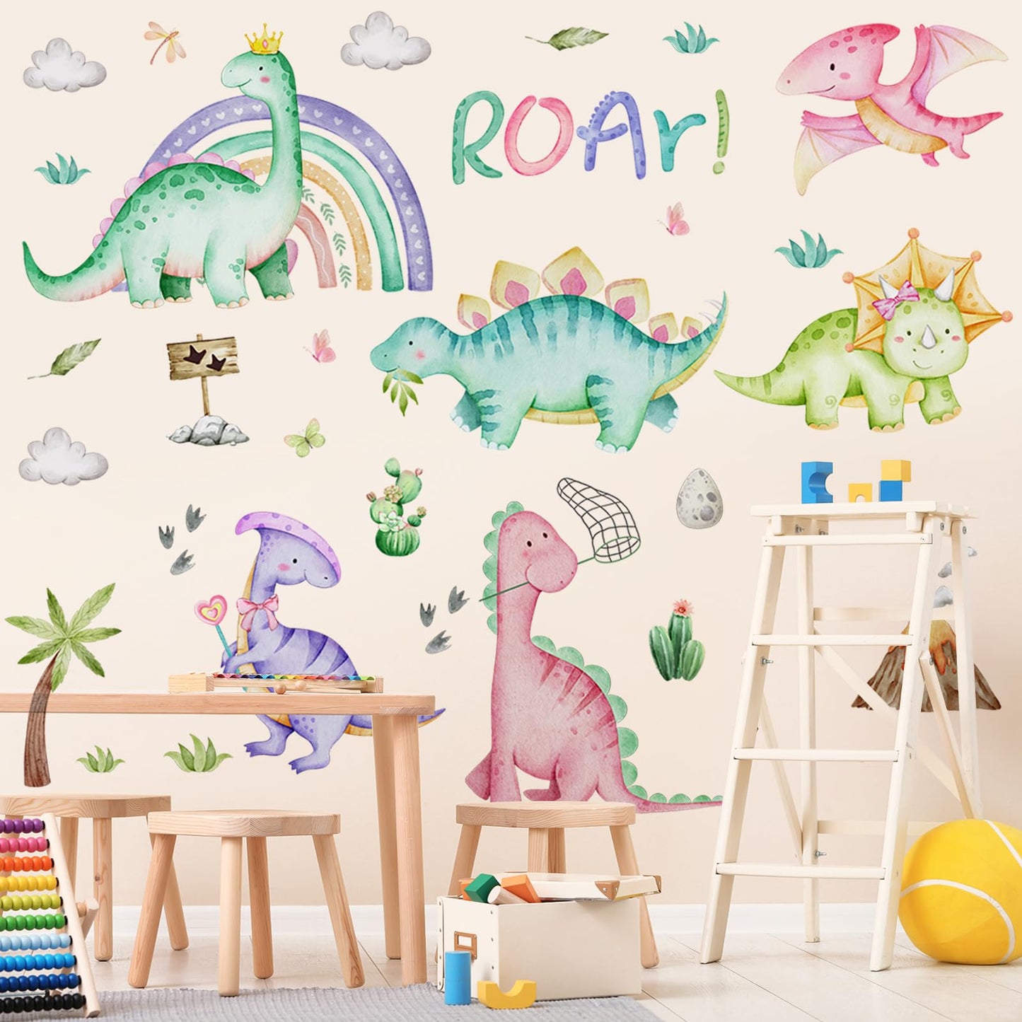 Resurhang Dinosaur Wall Decals Tree Dino Wall Stickers Large Boho Decals Home Decorations for Baby Nursery Boys Girls Bedroom Playroom Kindergarten Daycare Classroom Art Decor