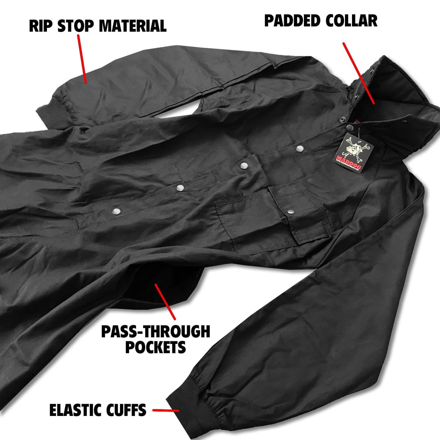 Maddog Durable Ripstop Step-In Coveralls | Full Body Paintball, Airsoft, Mechanic, Outdoor Work Protective Wear Jumpsuit - Tactical Black - Medium