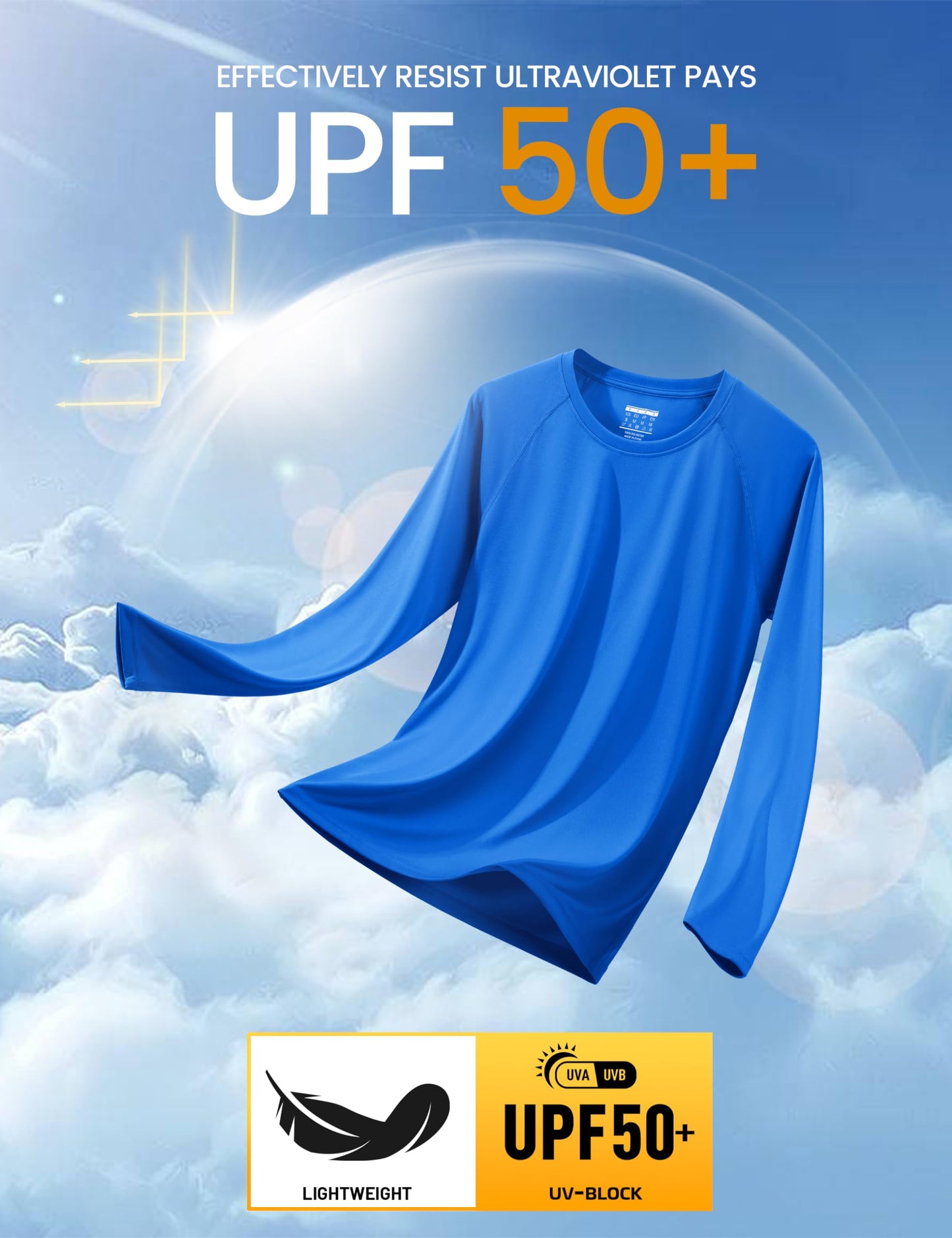 MAGCOMSEN UPF 50 Shirts for Men Sun Protection Clothing Long Sleeve UV Protection Rashguard Athletic Shirts Dry Fit Running Shirts Bright Blue