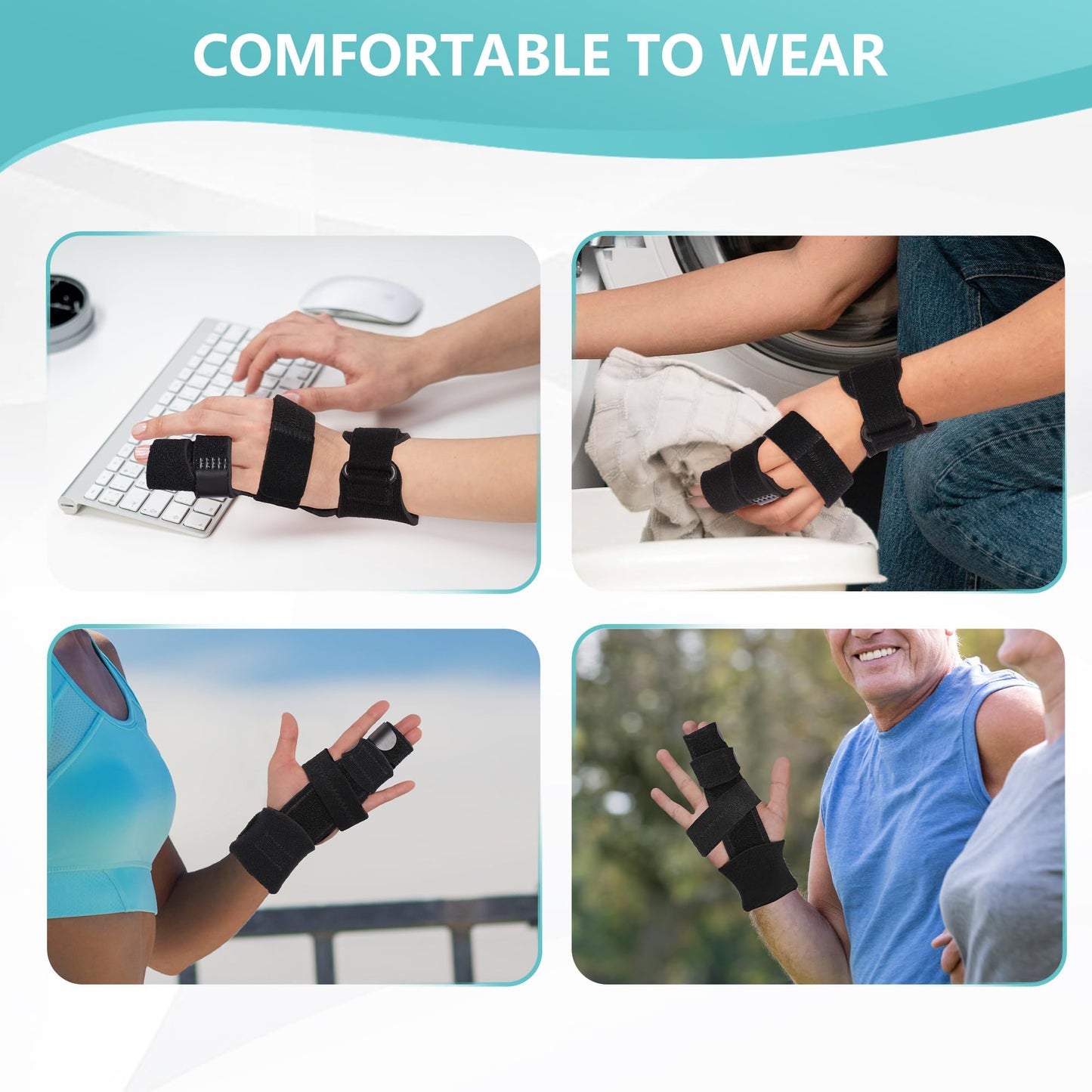 fibee Trigger Finger Splint, Adjustable Two Finger Splint Full Hand and Wrist Brace Support, Metal Straightening Immobilizer Treatment for Sprains, Mallet Injury, Arthritis(S/M)