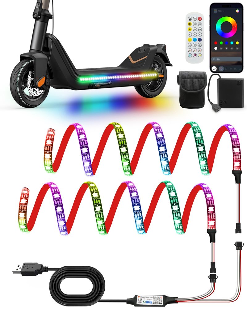MINEXITY Led Lights for Scooter Night Riding, Remote & APP Controlled Colorful Skateboard Lights 57 LEDs