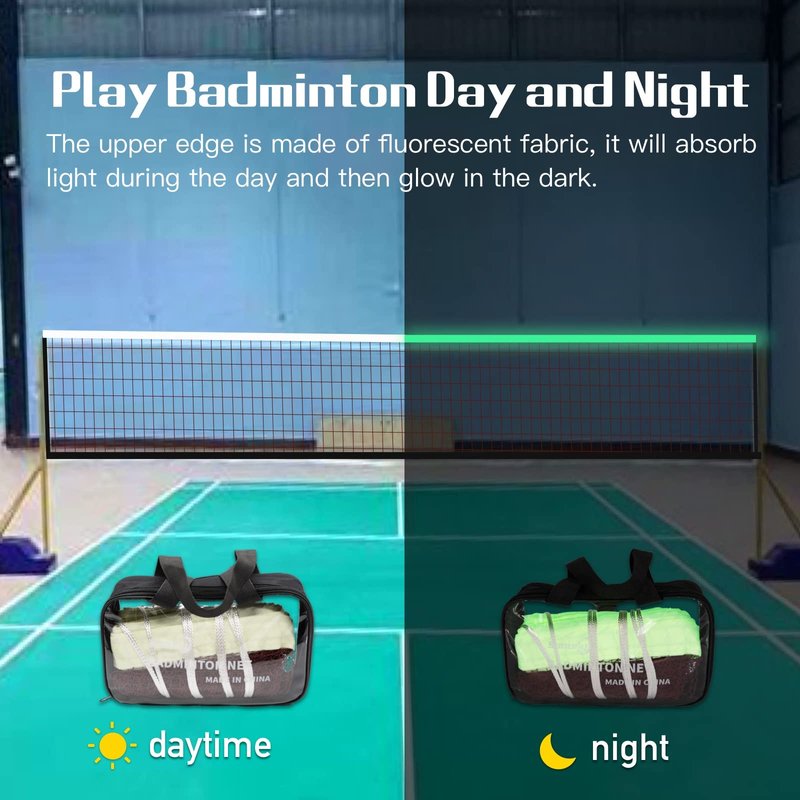 Sanung Fluorescent Badminton Net,20FT x 2.5FT Standard Size Volleyball Badminton Net Replacement for Night Use,Indoor Outdoor Weather-Proof,Upper Edging Glowing in the Dark