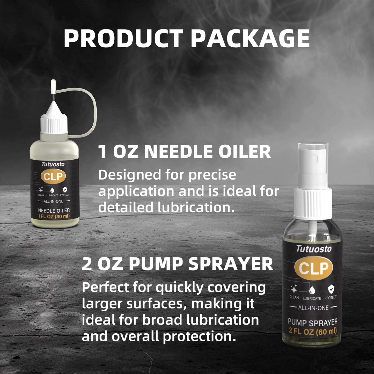 Tutuosto Gun Oil 2 oz & 1 oz Needle Oiler Gun Lubricant, Multi-Purpose Gun Oil and Cleaner – CLP Gun Oil Lubricating Kit, Cleaing, Lubricant, and Protector, Suitable for Most Types of Guns