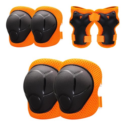 Knee Pads for Kids， Knee Pads and Elbow Pads Set Toddler 3-10 Years Protective Gear Set for Girls Boys with Wrist Guards for Skating Cycling Bike Rollerblading Scooter (Orange, S(3-7years))