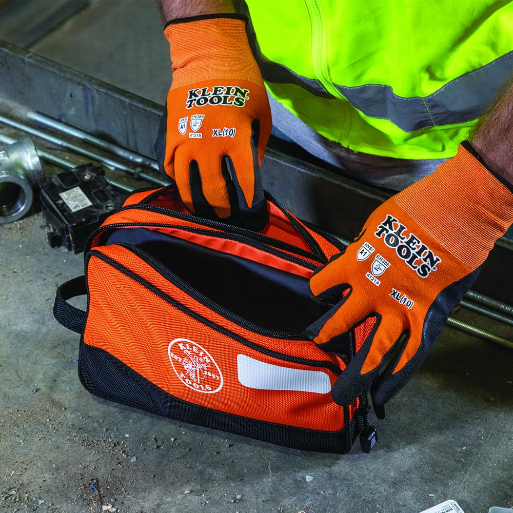 Klein Tools 55582 Tool Pouch Zipper Bag, Dual Compartments, 10-Inch x 6-Inch Heavy Duty Tool Bag Organizer, Multipurpose for Tools to Crafts