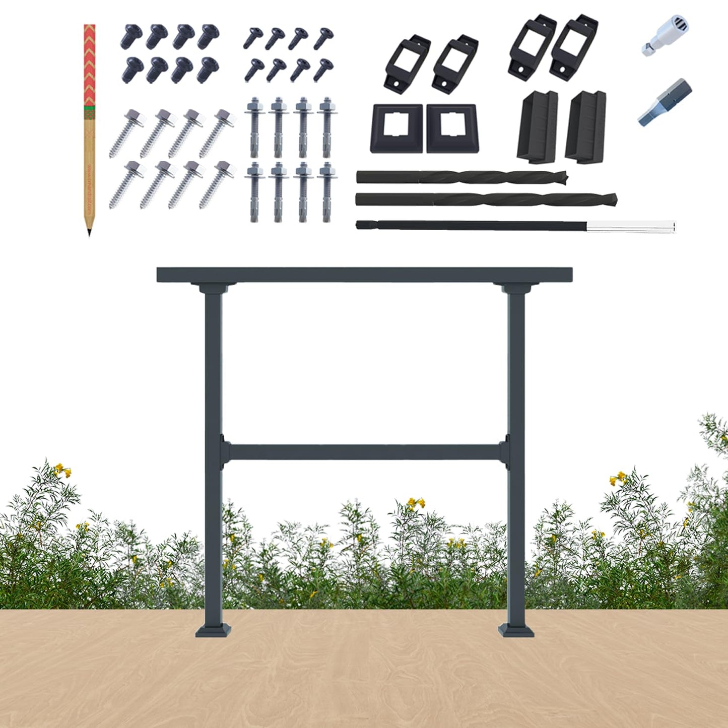 CR Fence & Rail Horizontal Metal Deck Railing, 4ft Wide Residential Handrail for Flat Surfaces, Simple Flat Railing, Black Straight Railing for Decks & Patio Railing, Horizontal Handrail 36inch Tall