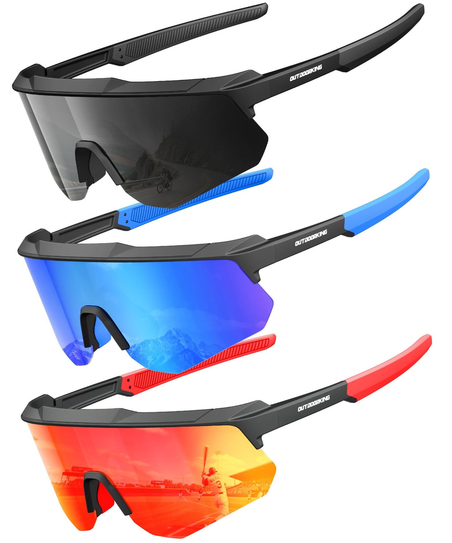 QALLY Polarized Sport Sunglasses Men Women Bike Sunglasses for Men Cycling UV Protection Baseball Running 3 Packs